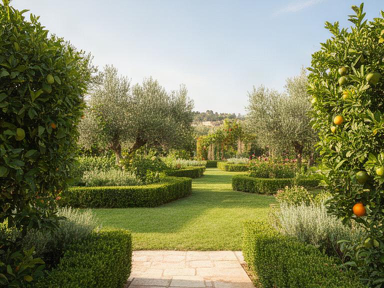 Manutenzione ordinata di un giardino con siepi e prato a Ragusa