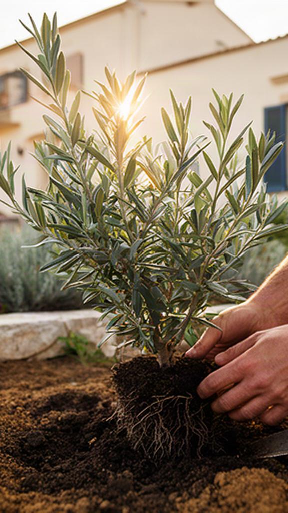 Messa a dimora di piante mediterranee in una aiuola vicino a un'abitazione